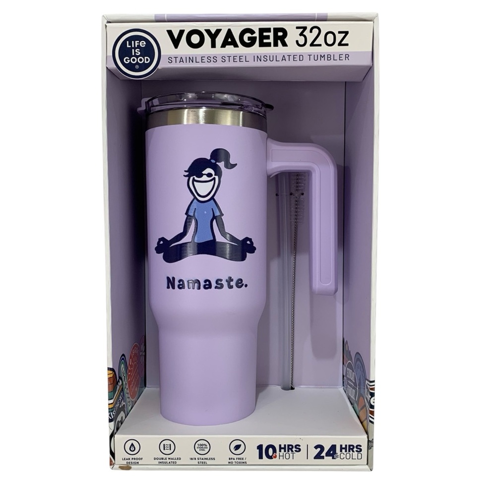 Life is Good Voyager 32oz Namaste Tumbler Yoga Beach Travel Outdoors NEW